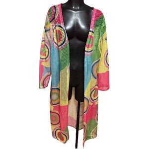 MISSLOOK Kimono Cover Up Womens XL Sheer Colorful Circle Dots Hippie Long Sleeve